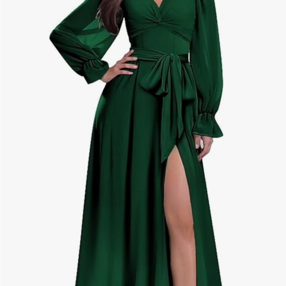 Emerald Green Long Sleeve Wrap Gown
